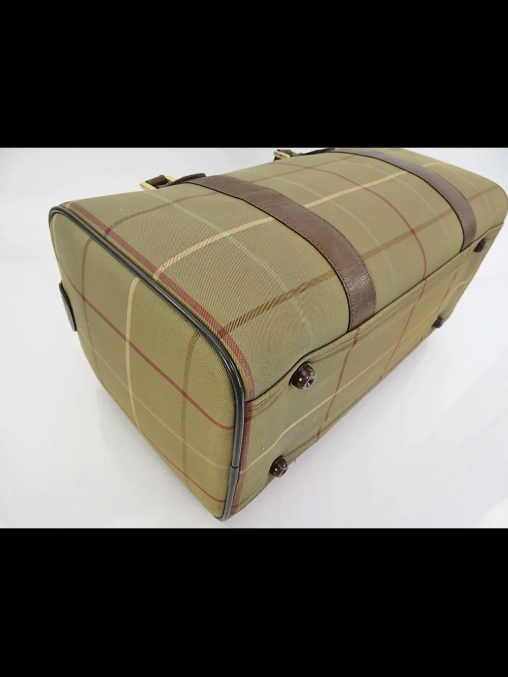 Burberry Olive and Brown Check Duffel Bag